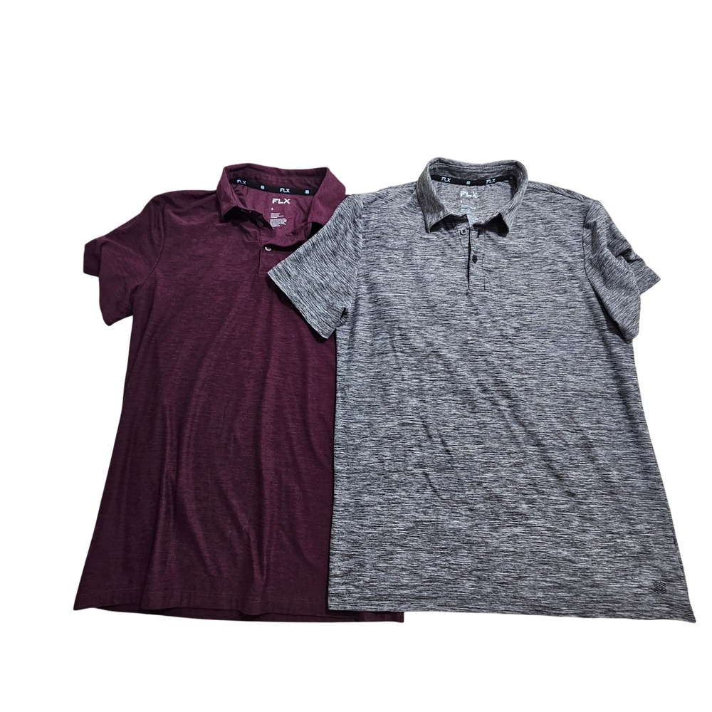 FLX Polo Shirt S Burgundy Grey Space Dye Travel Leisure Stretch 2 Pack